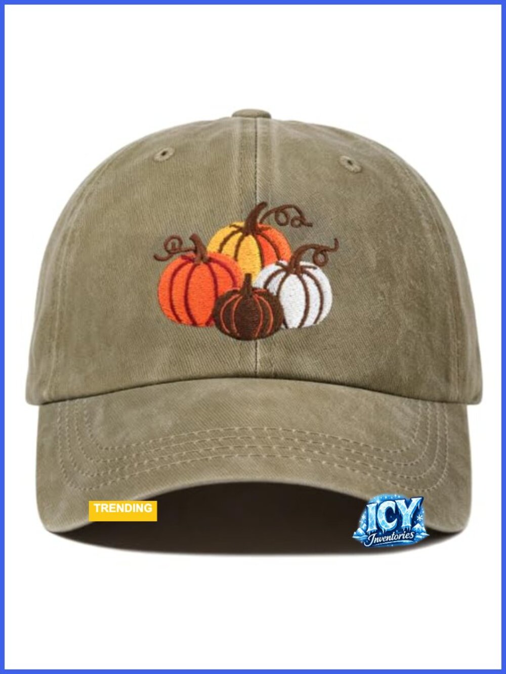 Pumpkin Embroidered Washed Cotton Adjustable Baseball Cap Fall Thanksgiving Hat
